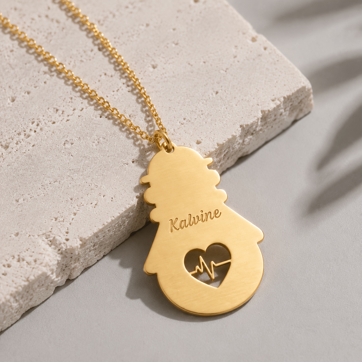 Personalized 18K Gold Plated Heart EKG Name Necklace